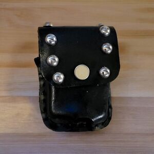 Genuine Black Leather Mini Pouch with Studs - Fits Air Pods! (6010)